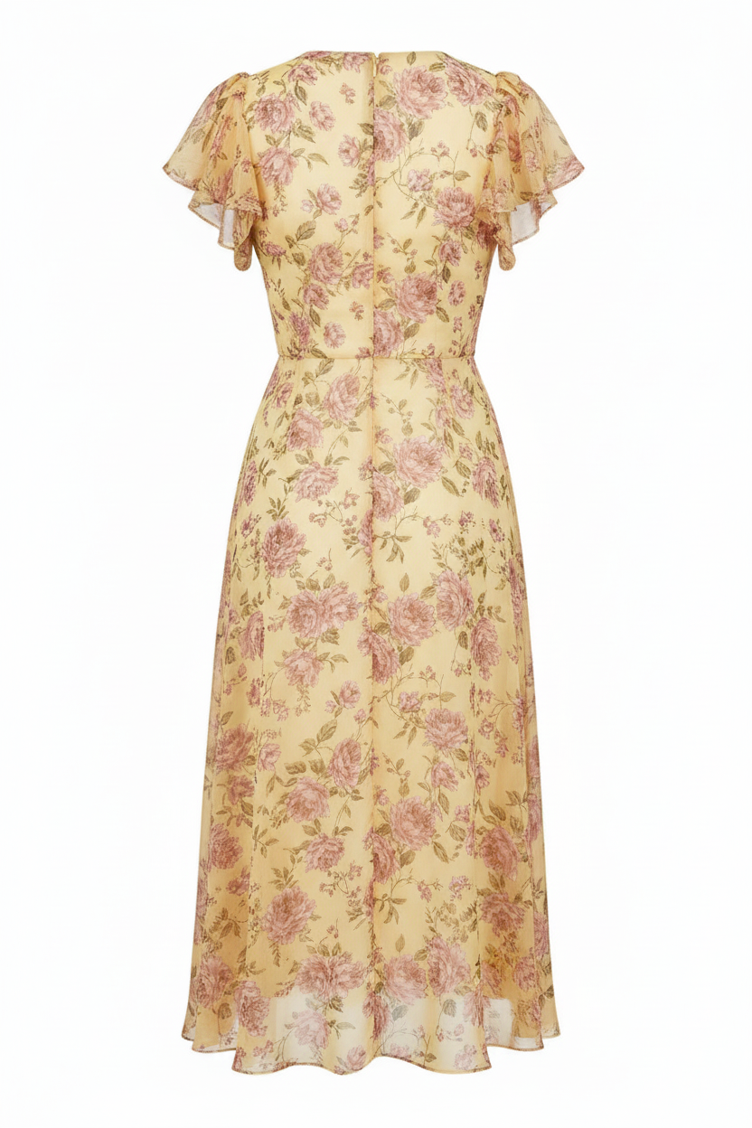 Butter Yellow Floral – Back view on white background
