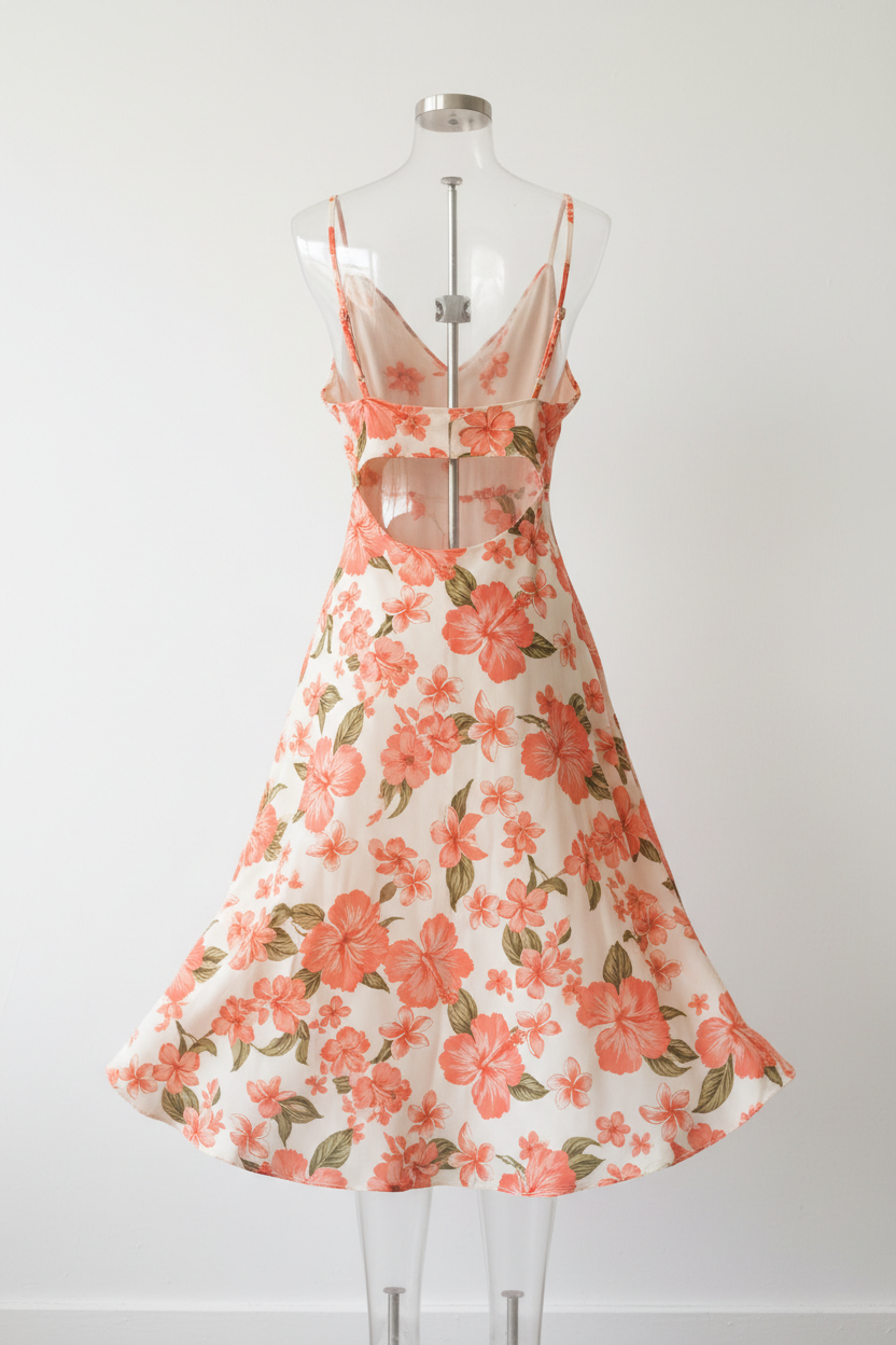 Celeste Evening Slip Dress - Coral Floral - Back View