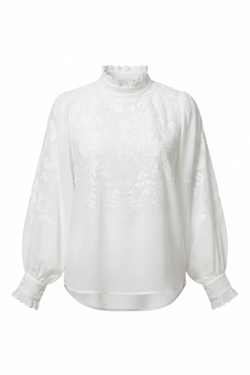White Embroidered blouse – front view, white background