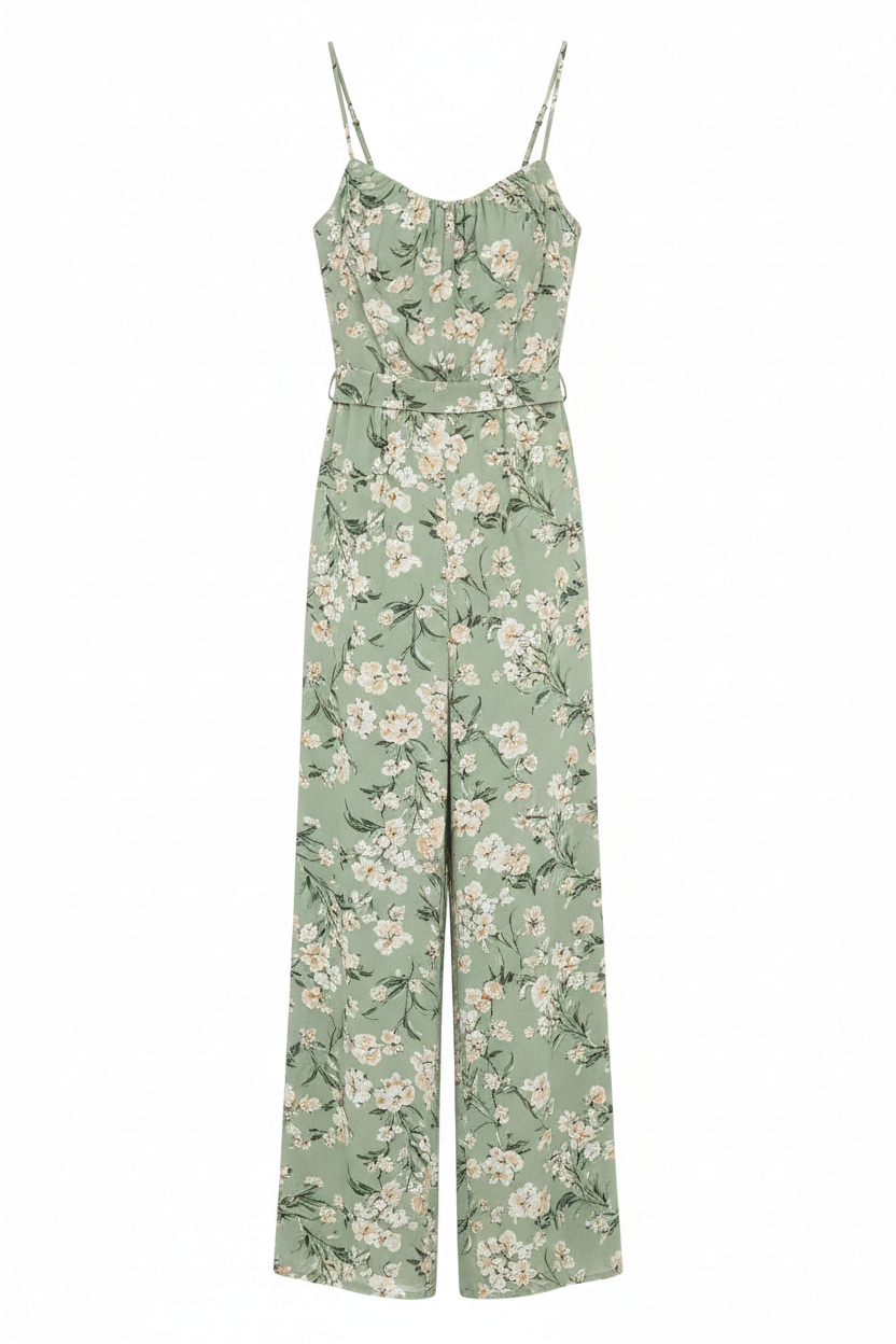 Sage Floral jumpsuit - front view white background