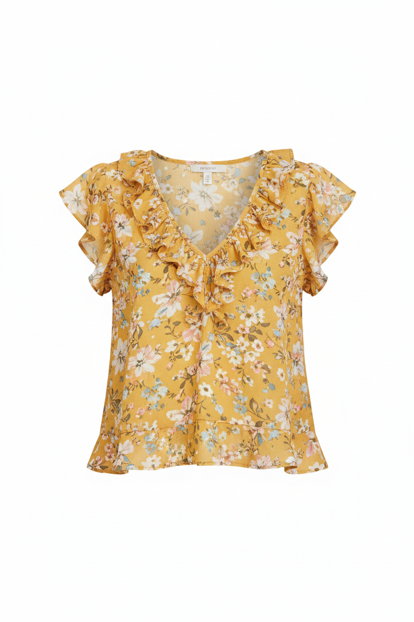 Butter Yellow Floral – Front view on white background
