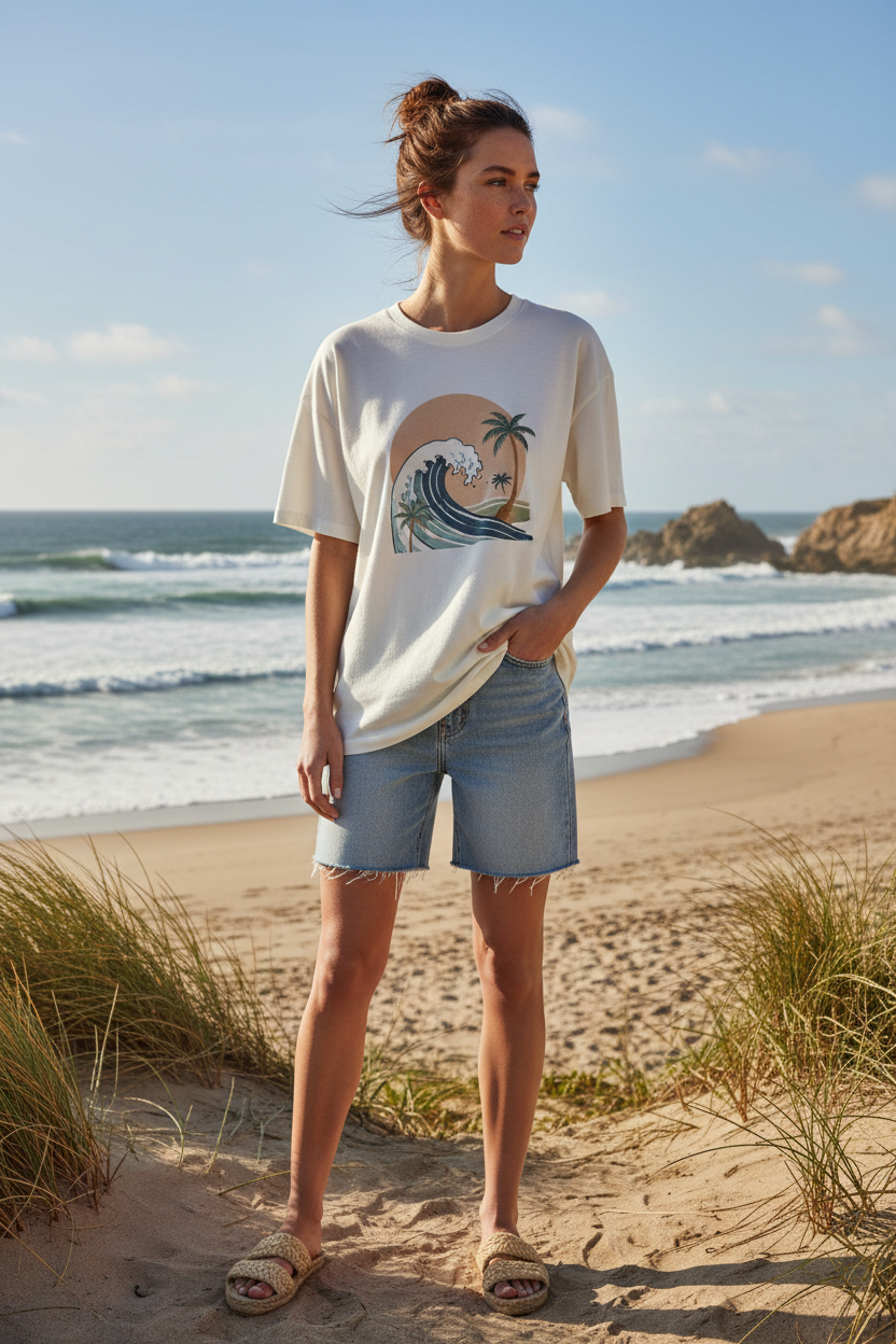 Ivory Graphic – Female model standing outdoors