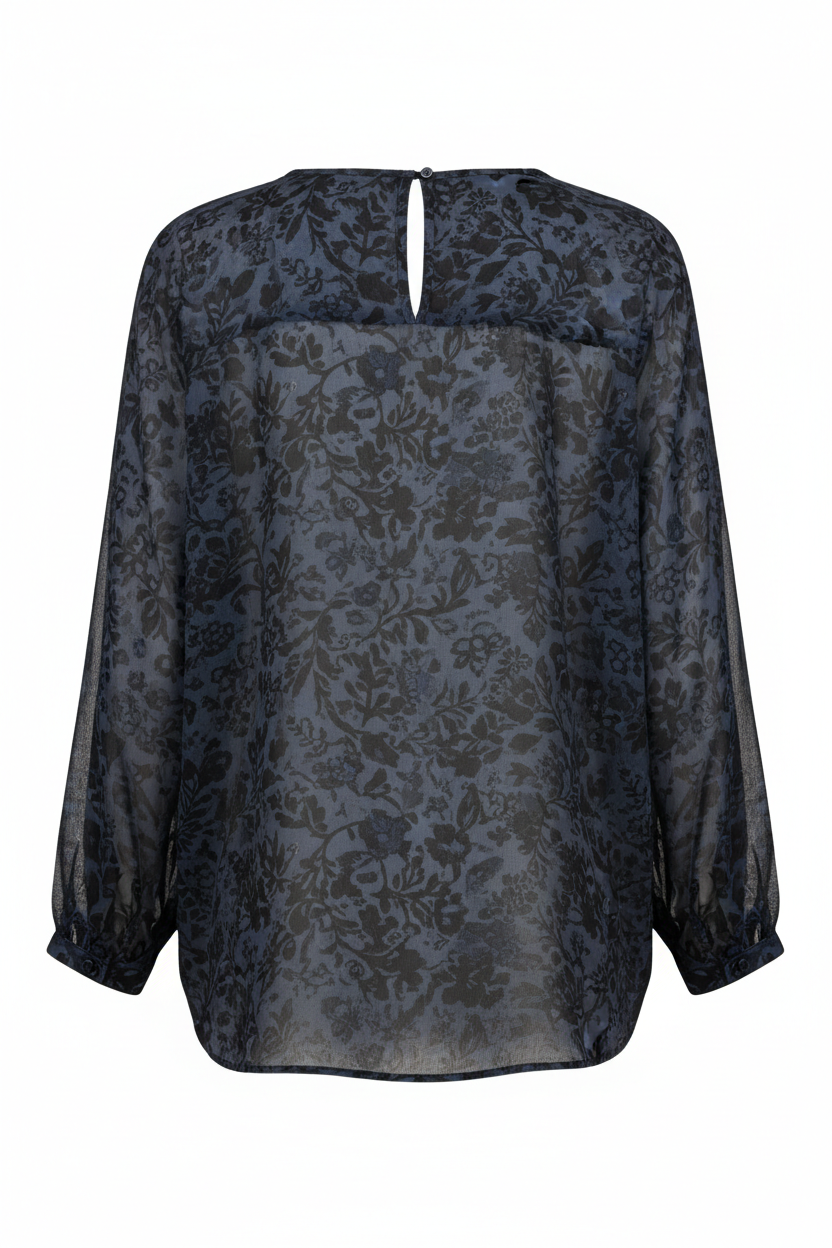Aurora Floral Blouse Midnight Floral back view on white background
