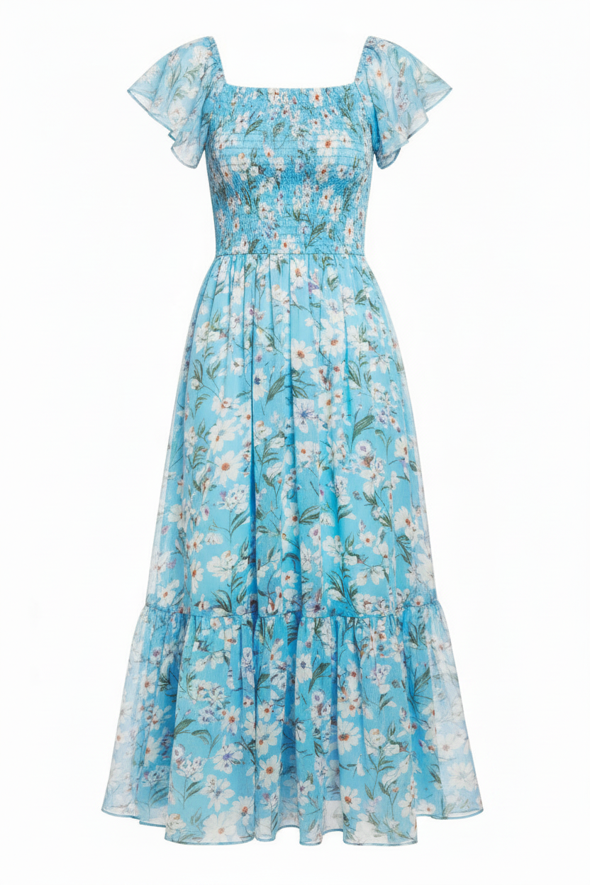 Sky Blue Floral - Front view white background