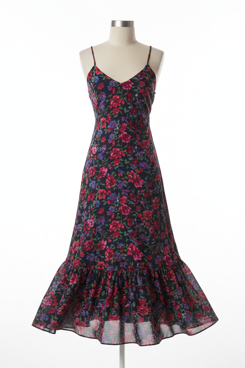 Luna Floral Slip Dress Midnight Floral – front view white background