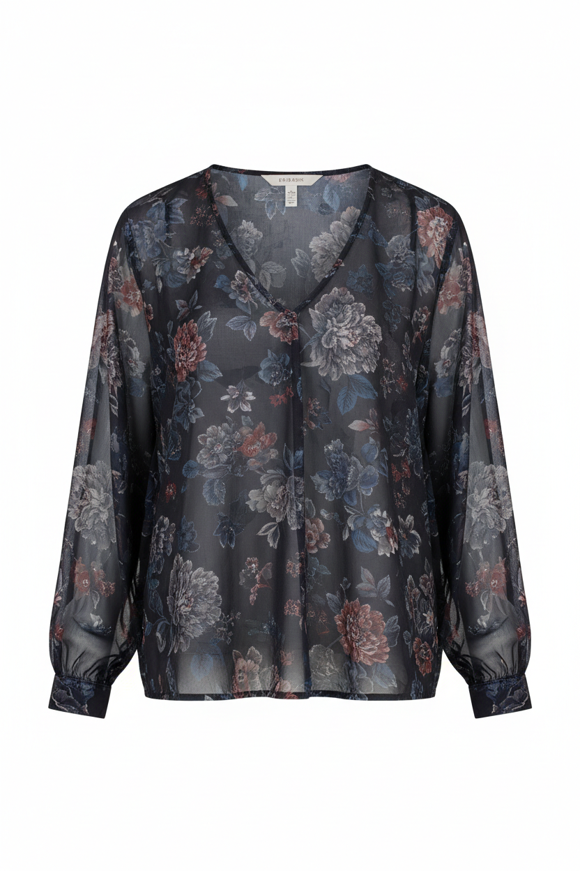 Aurora Floral Blouse Midnight Floral front view on white background