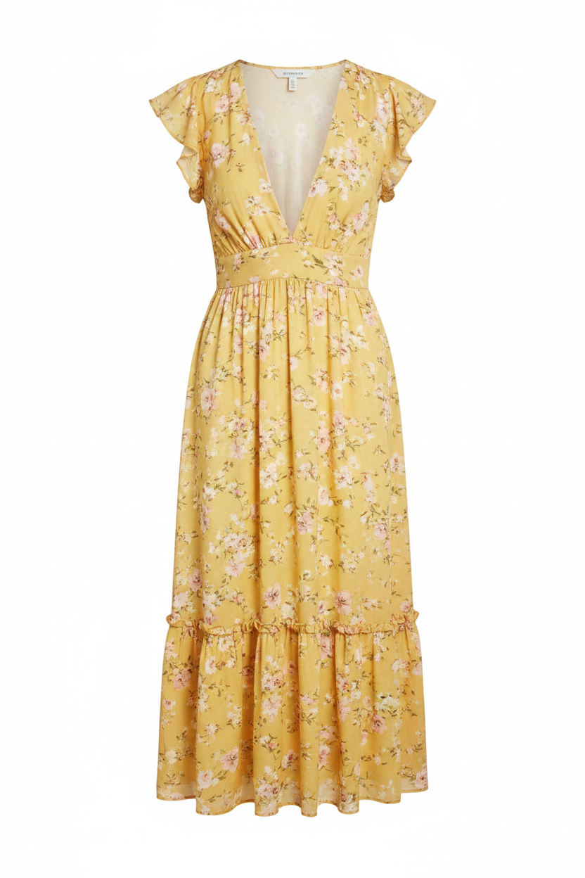 Butter Yellow Floral – Front view on white background