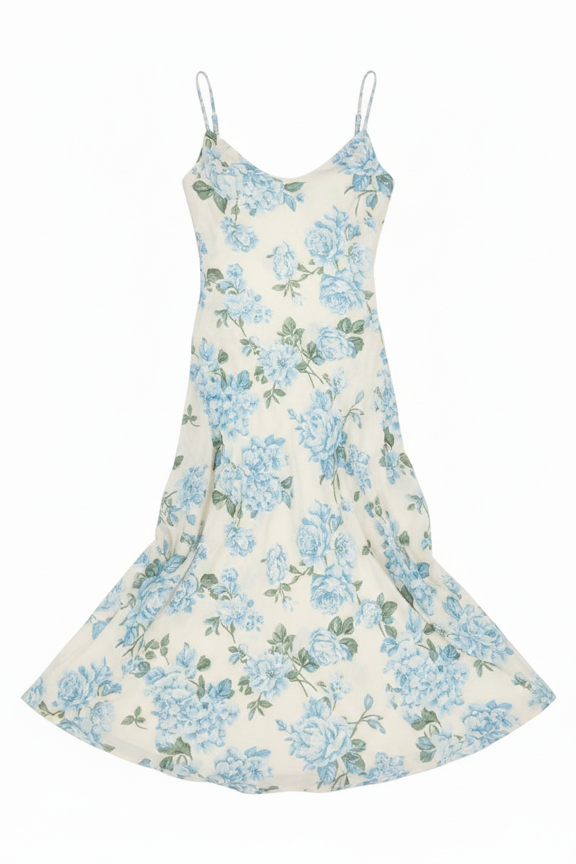 Celeste Evening Slip Dress - Sky Blue Floral - Front View