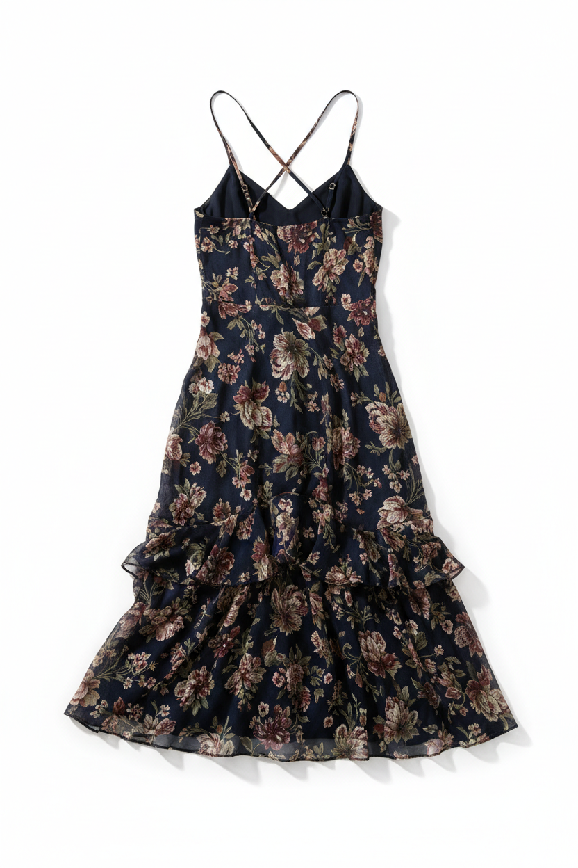 Luna Floral Slip Dress Midnight Floral – back view white background