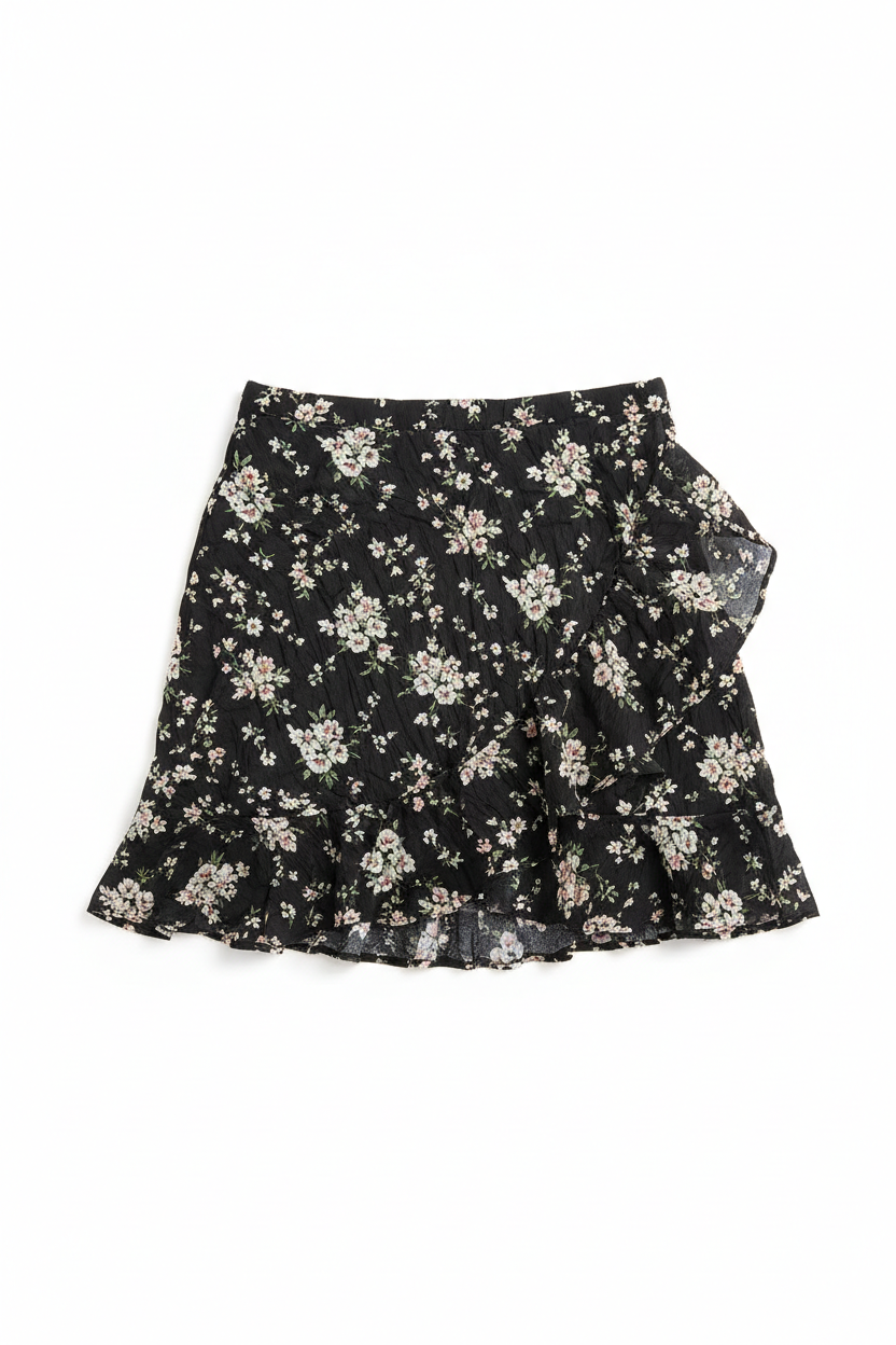 Black Floral — Skirt back view on white background