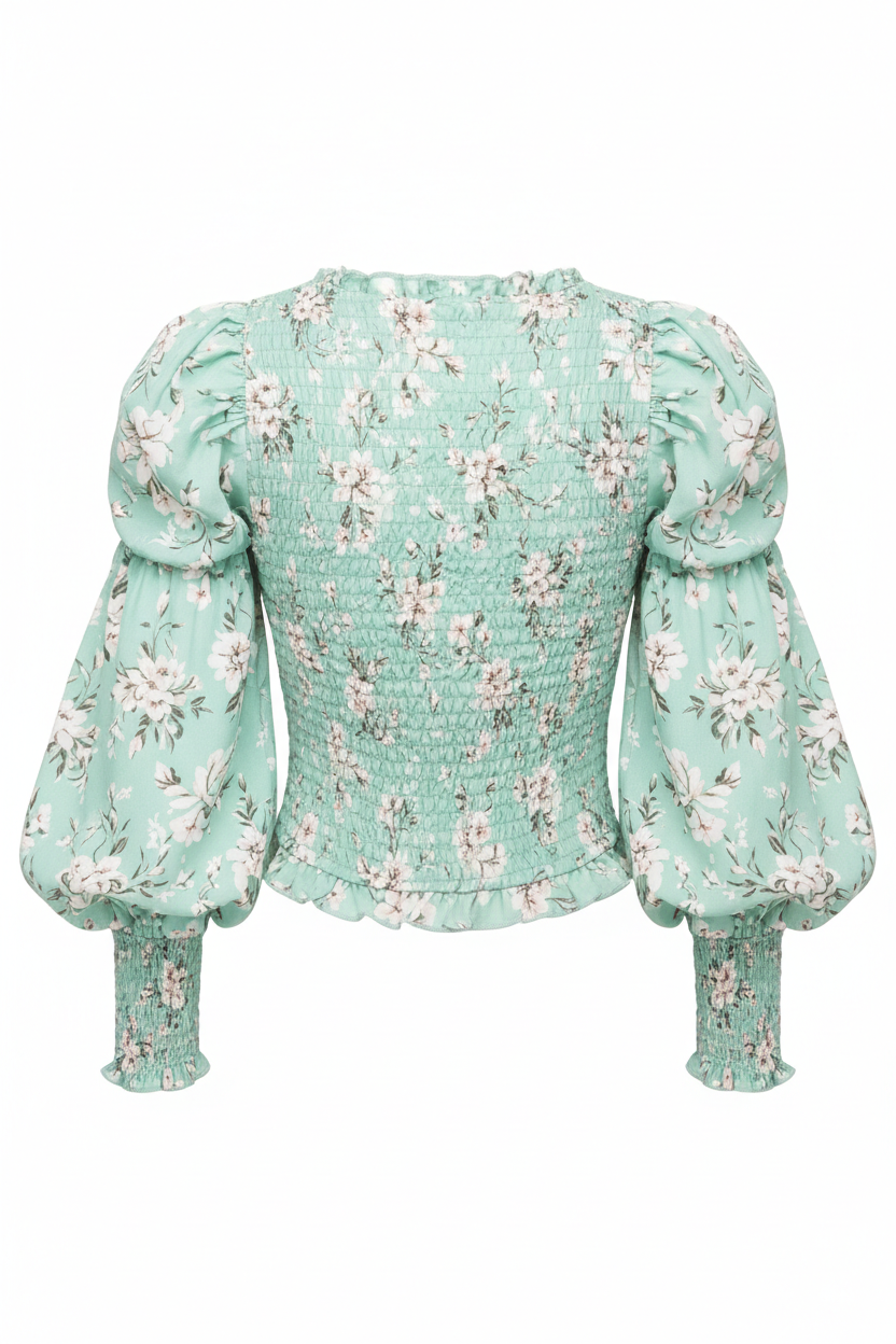 Mint Floral – Back view on white background