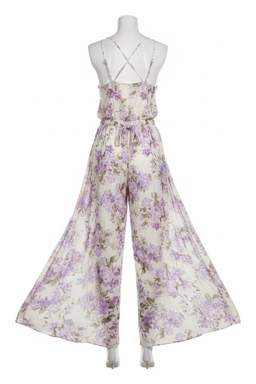 Lavender Floral – Jumpsuit back view, white background
