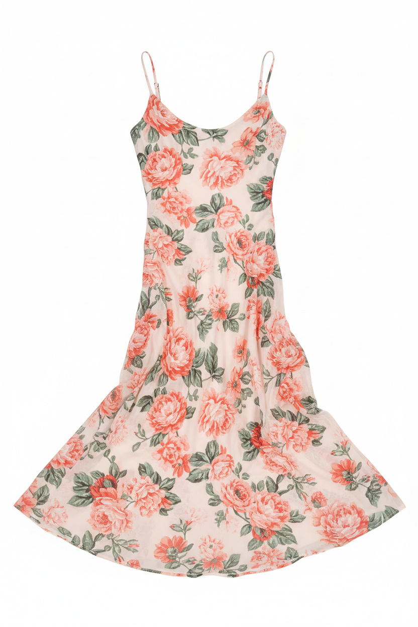 Celeste Evening Slip Dress - Coral Floral - Front View