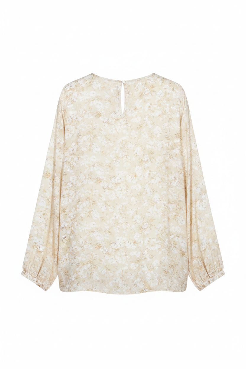 Ivory Floral blouse back view white background