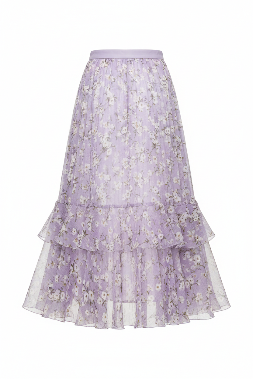 Stella Garden Midi Skirt Lavender Floral back view on white background