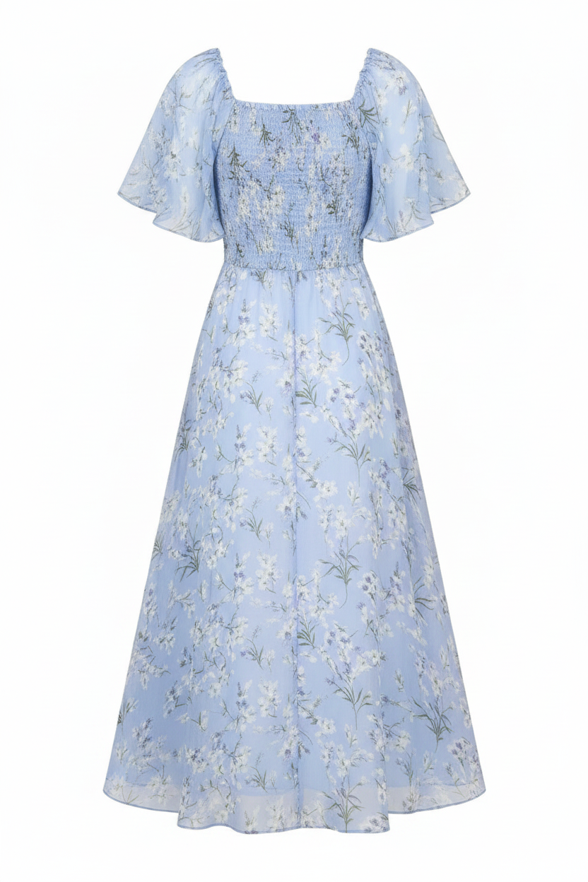 Sky Blue Floral - Back view white background