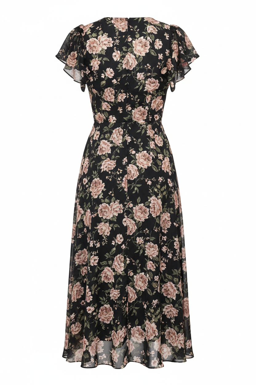 Black Floral – Back view on white background