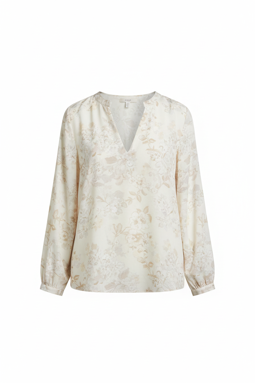 Aurora Floral Blouse Ivory Floral front view on white background