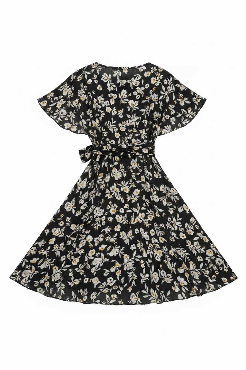 Black Floral – Back view on white background