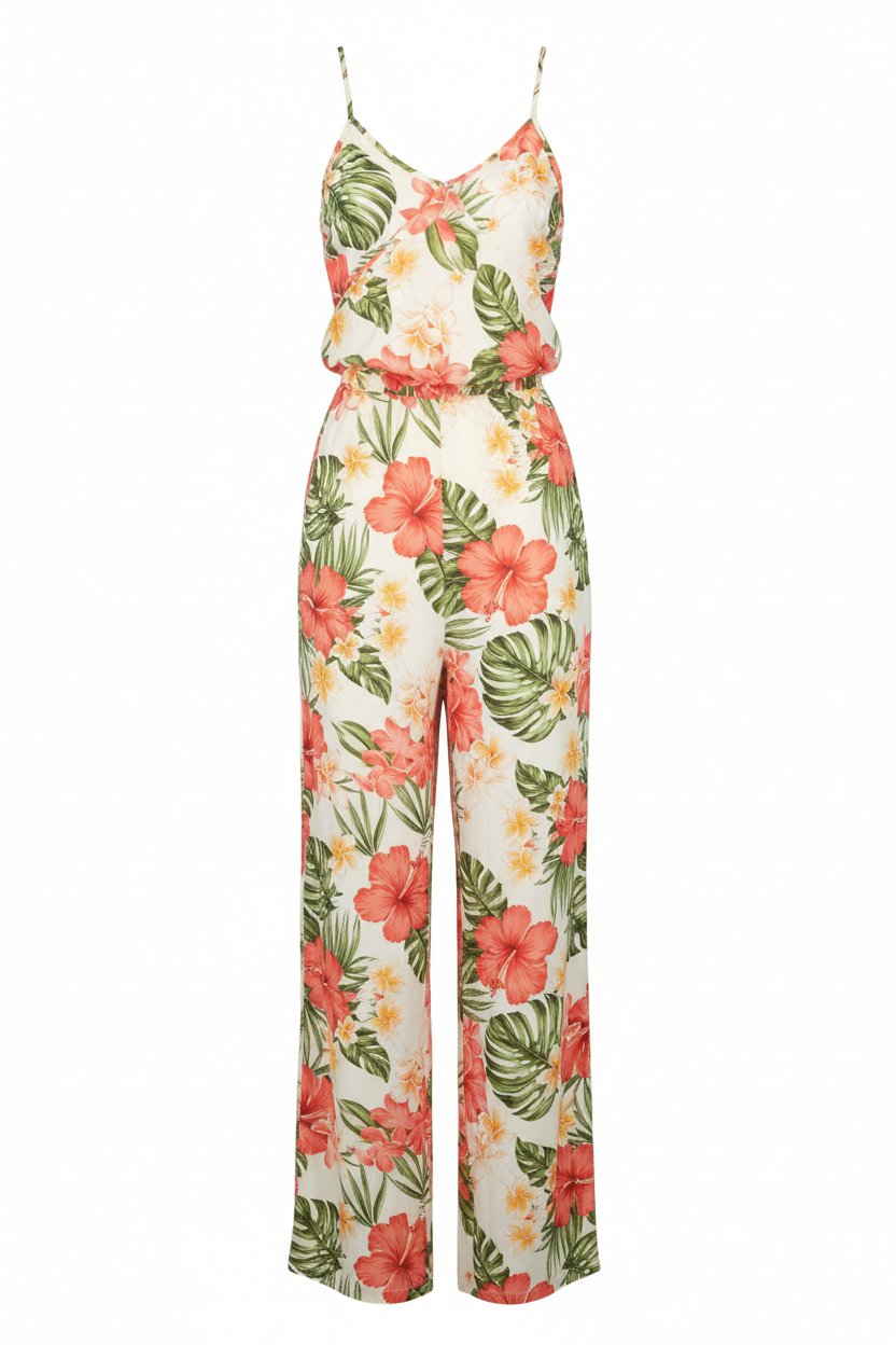 Coral Floral – Jumpsuit front view, white background