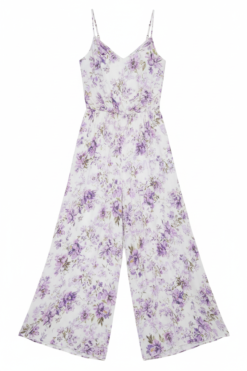 Lavender Floral – Jumpsuit front view, white background