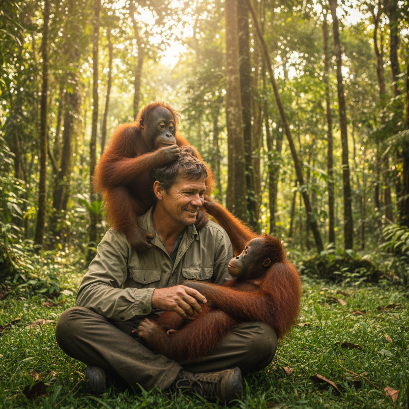 Wildlife Conservationist with Orangutans