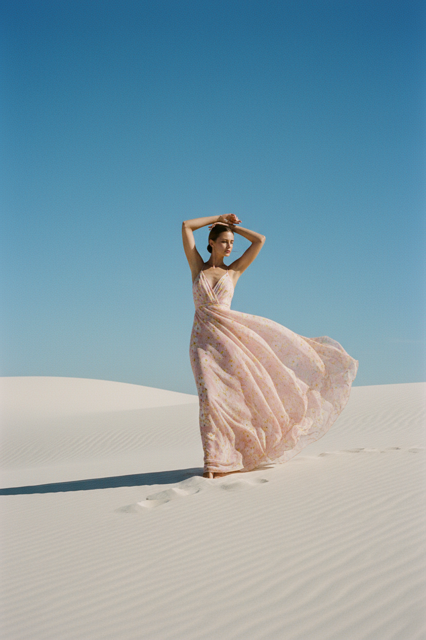 Editorial Fashion Model on Sand Dunes