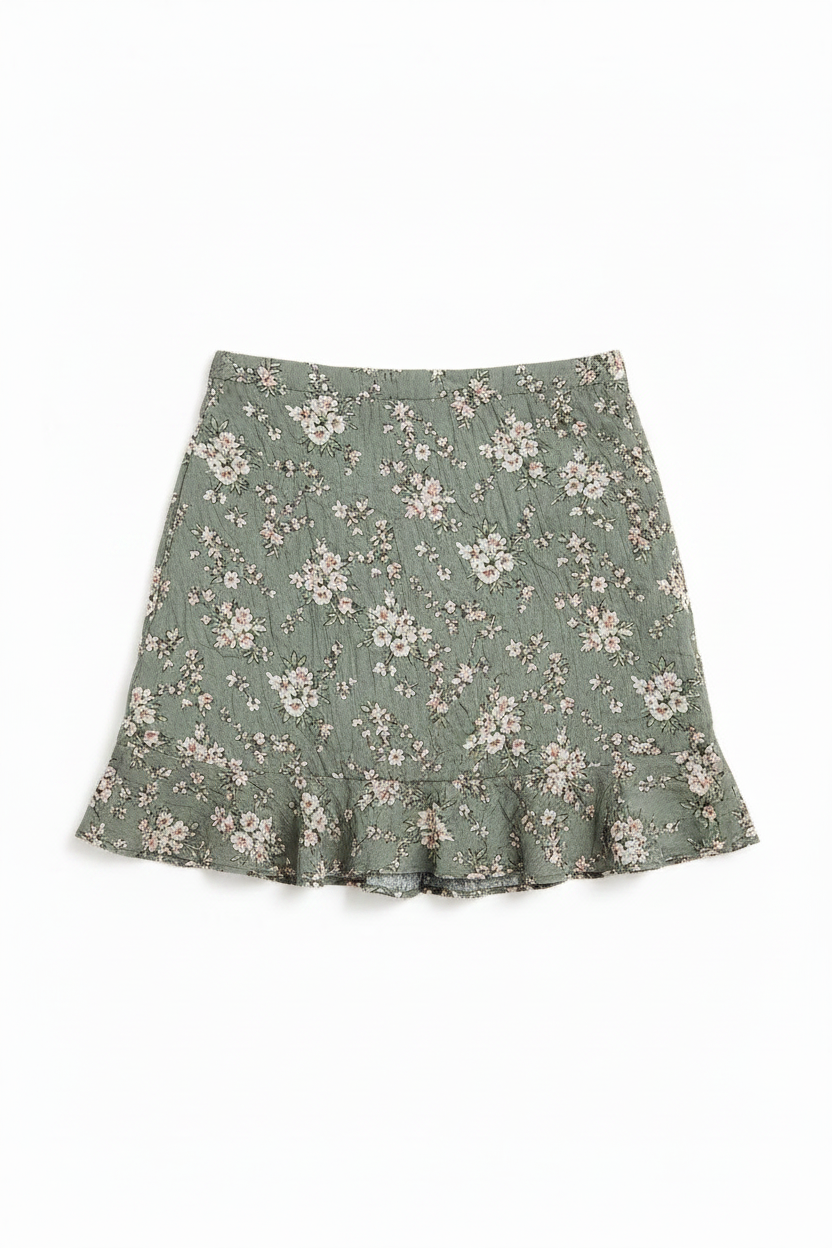 Sage Floral — Skirt back view on white background