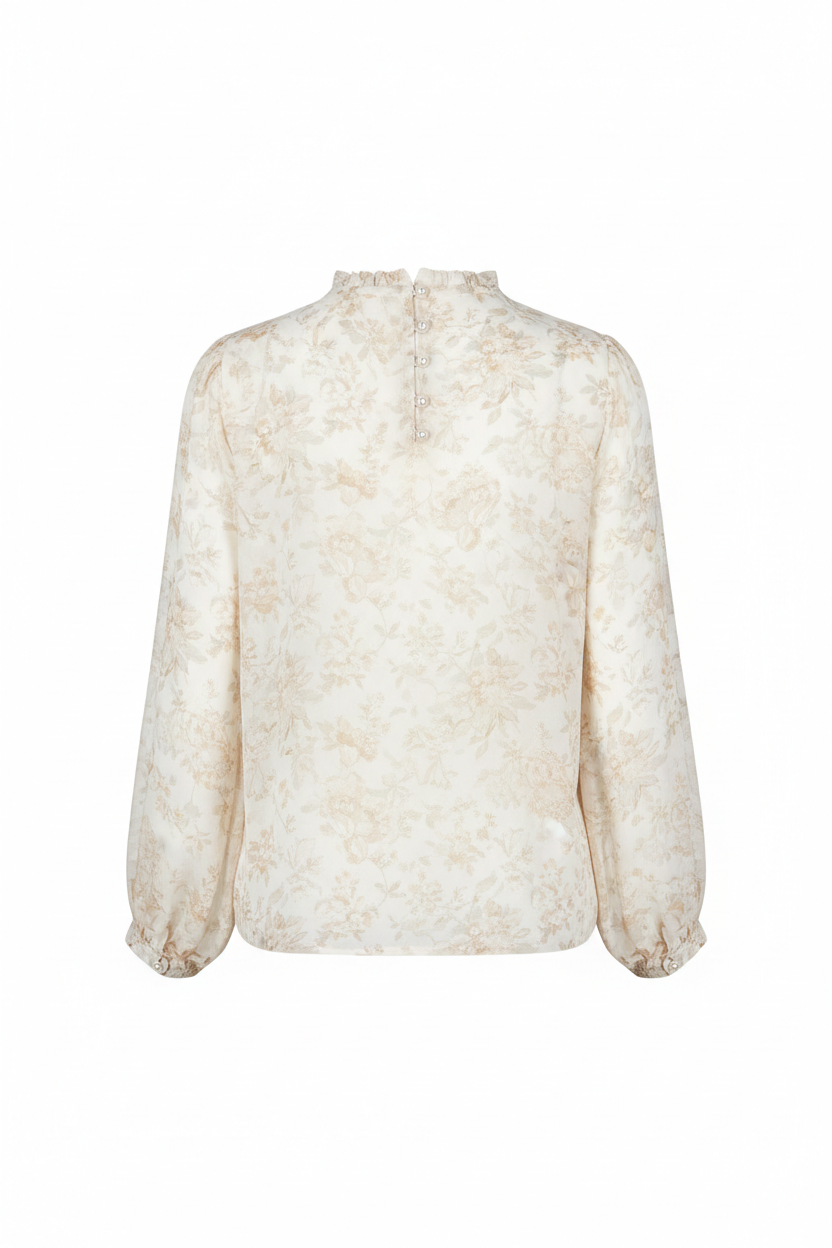 Aurora Floral Blouse Ivory Floral back view on white background