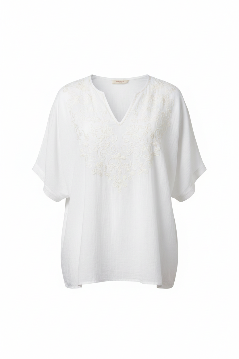 White Embroidered Top - Front view white background