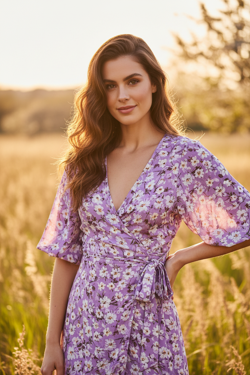 Lavender Floral – Female model posing naturally