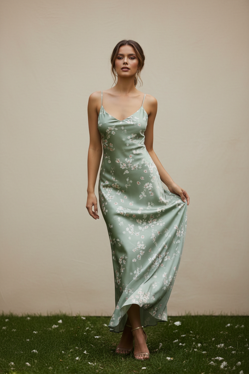 Sage Floral – Model posing naturally