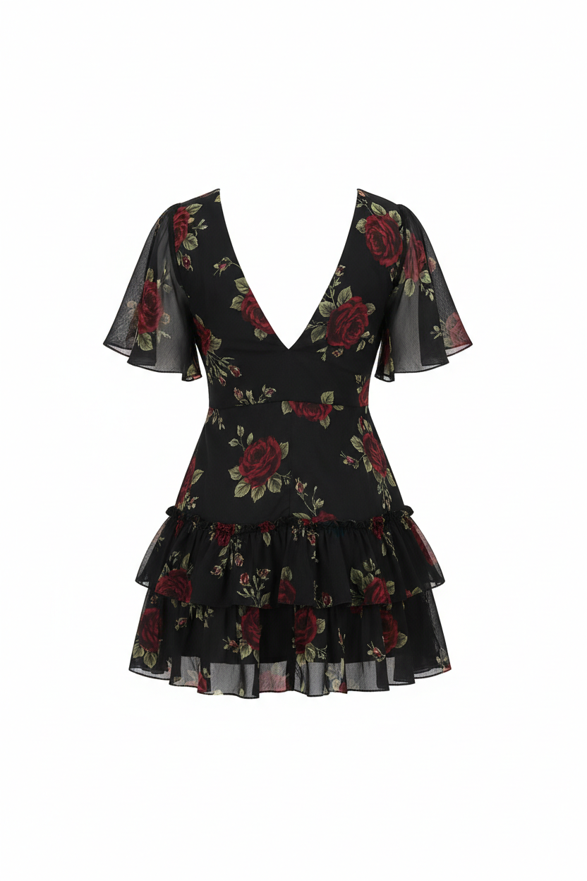 Black Floral – Back view on white background