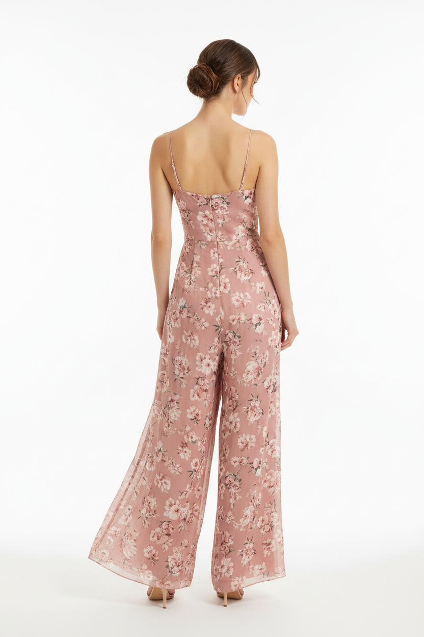 Dusty Rose Floral - Celeste Evening Jumpsuit back view white background