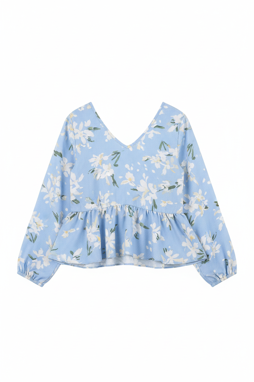 Sky Blue Floral — Back view on white background