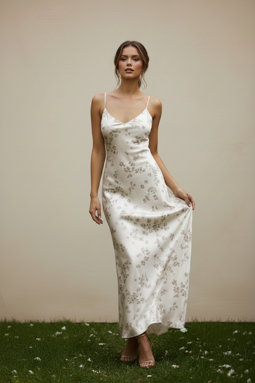 Ivory Floral – Model posing naturally