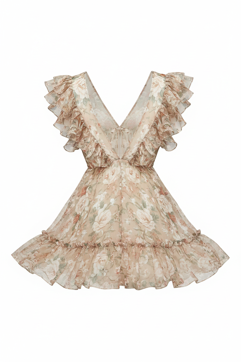 Beige Floral - Back view white background