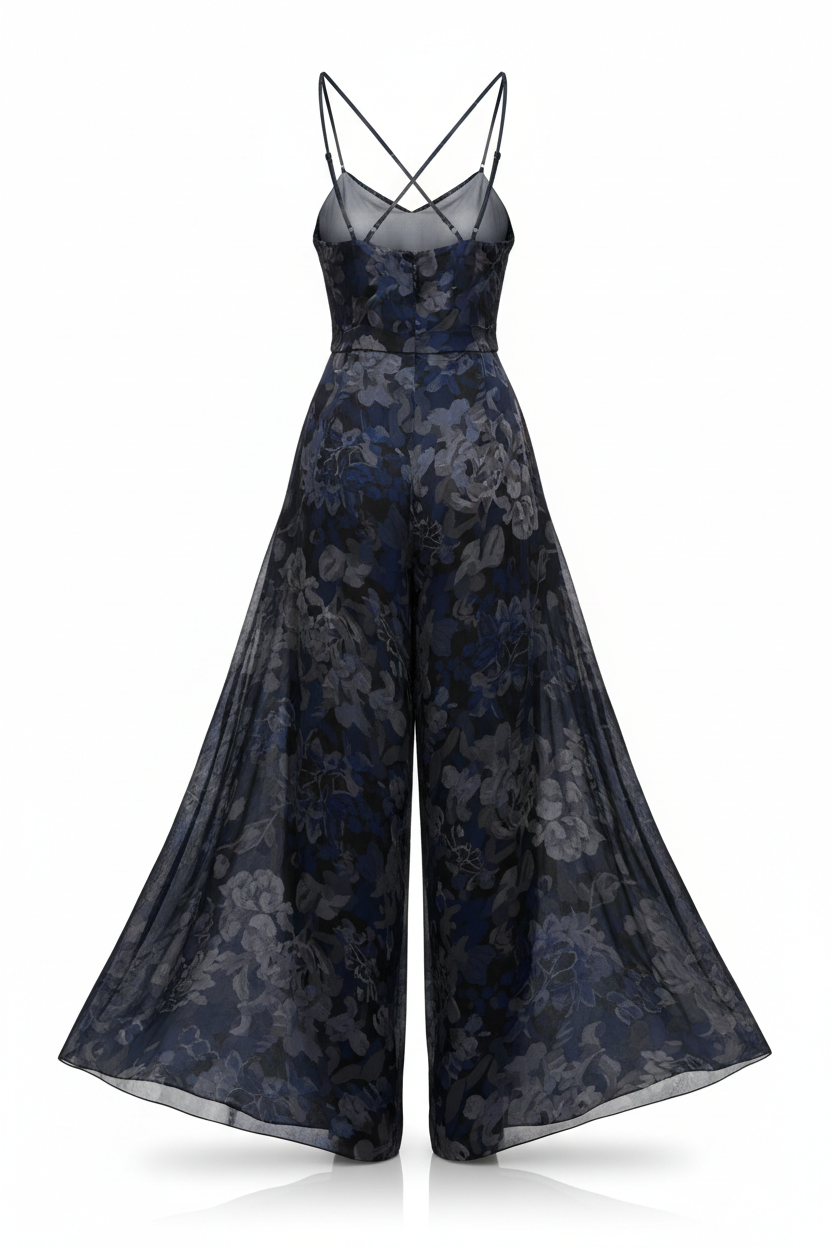 Midnight Floral - Celeste Evening Jumpsuit back view white background