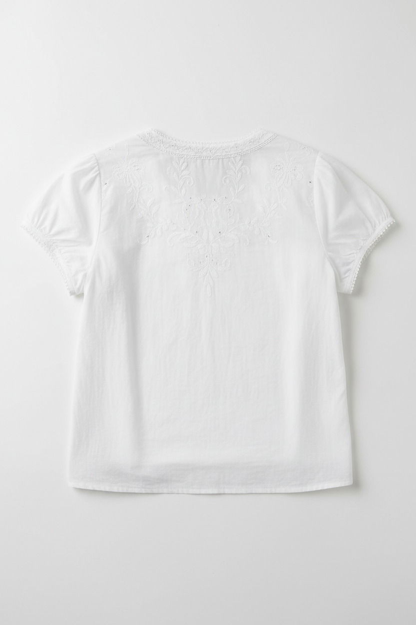 White Embroidered Top - Back view white background