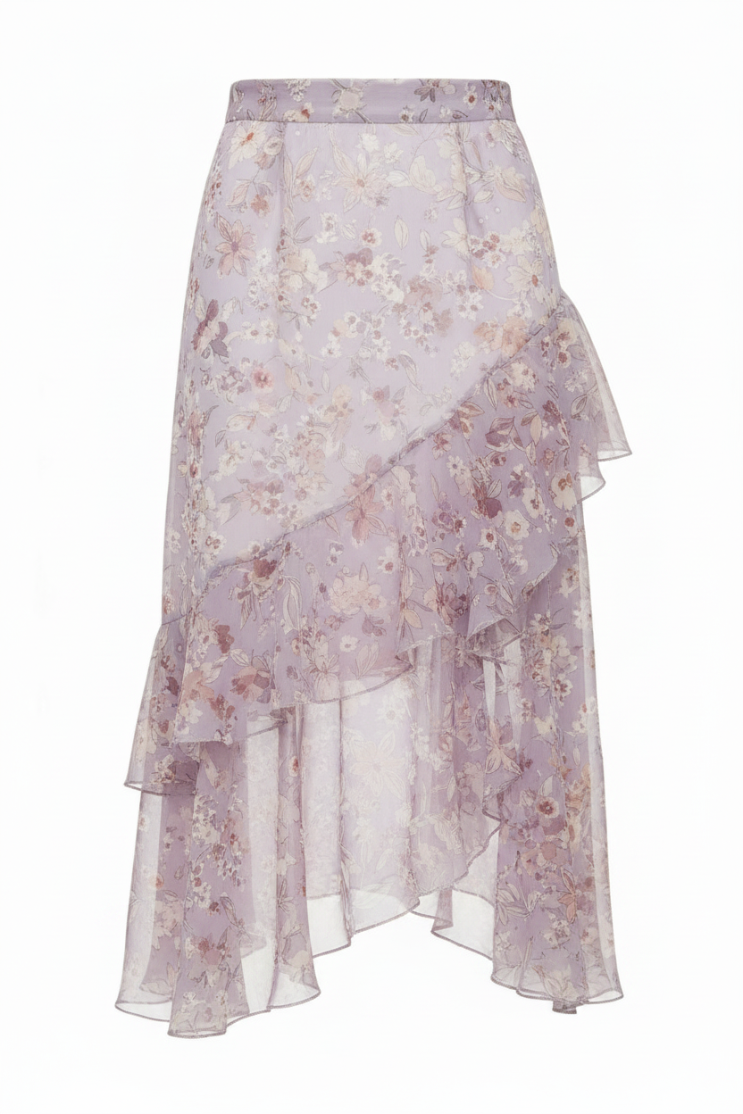 Stella Garden Midi Skirt Lavender Floral front view on white background