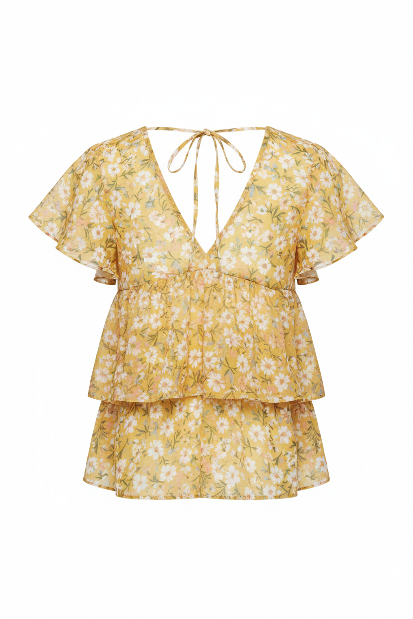 Butter Yellow Floral – Back view on white background