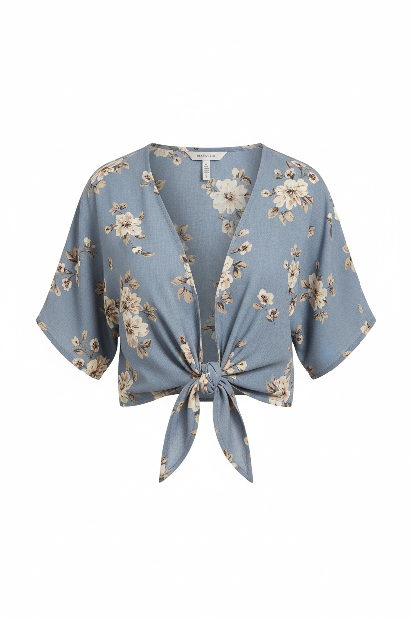 Dusty Blue Floral – Front view on white background