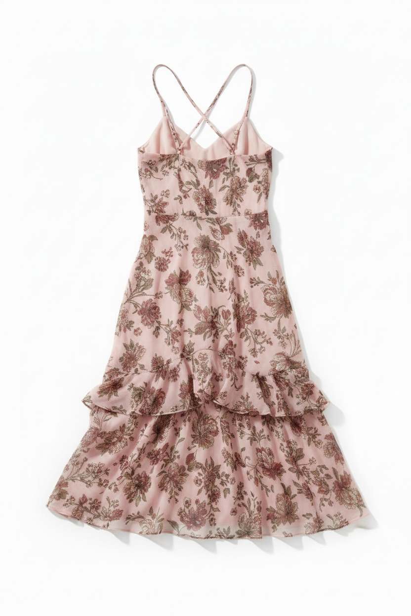 Luna Floral Slip Dress Dusty Rose Floral – back view white background