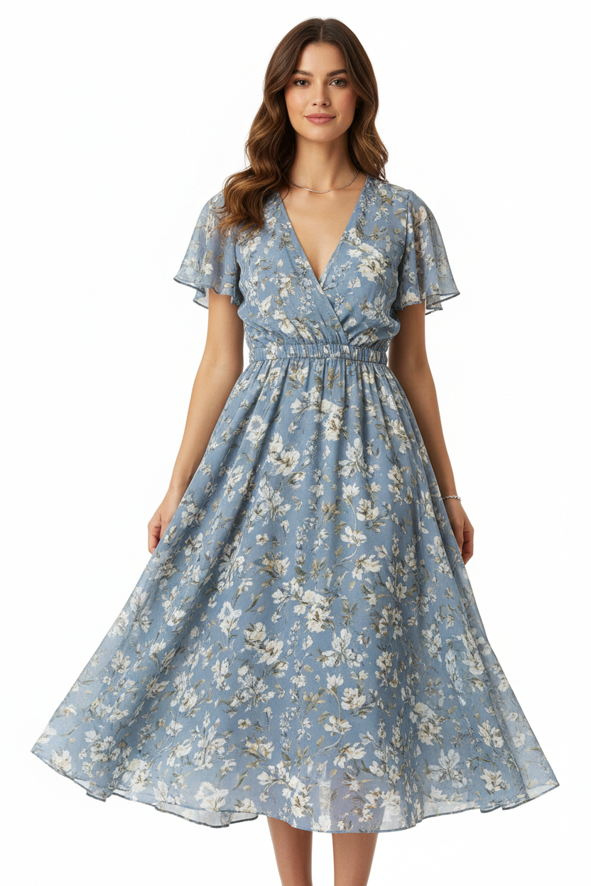 Dusty Blue Floral - Front view white background