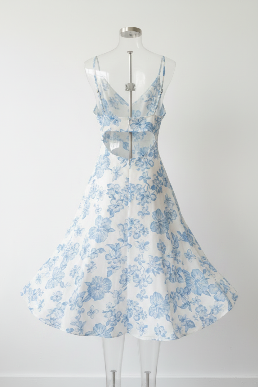 Celeste Evening Slip Dress - Sky Blue Floral - Back View