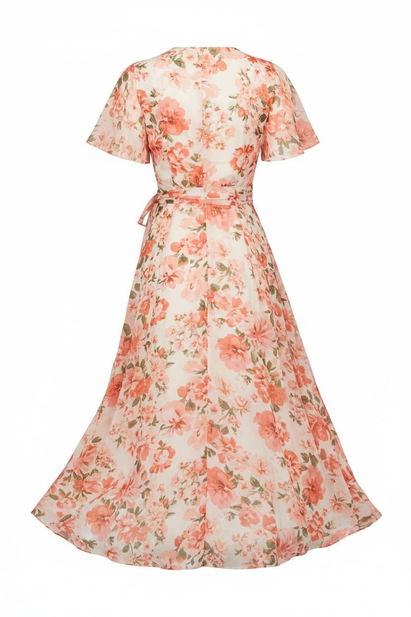 Coral Floral - Back view white background