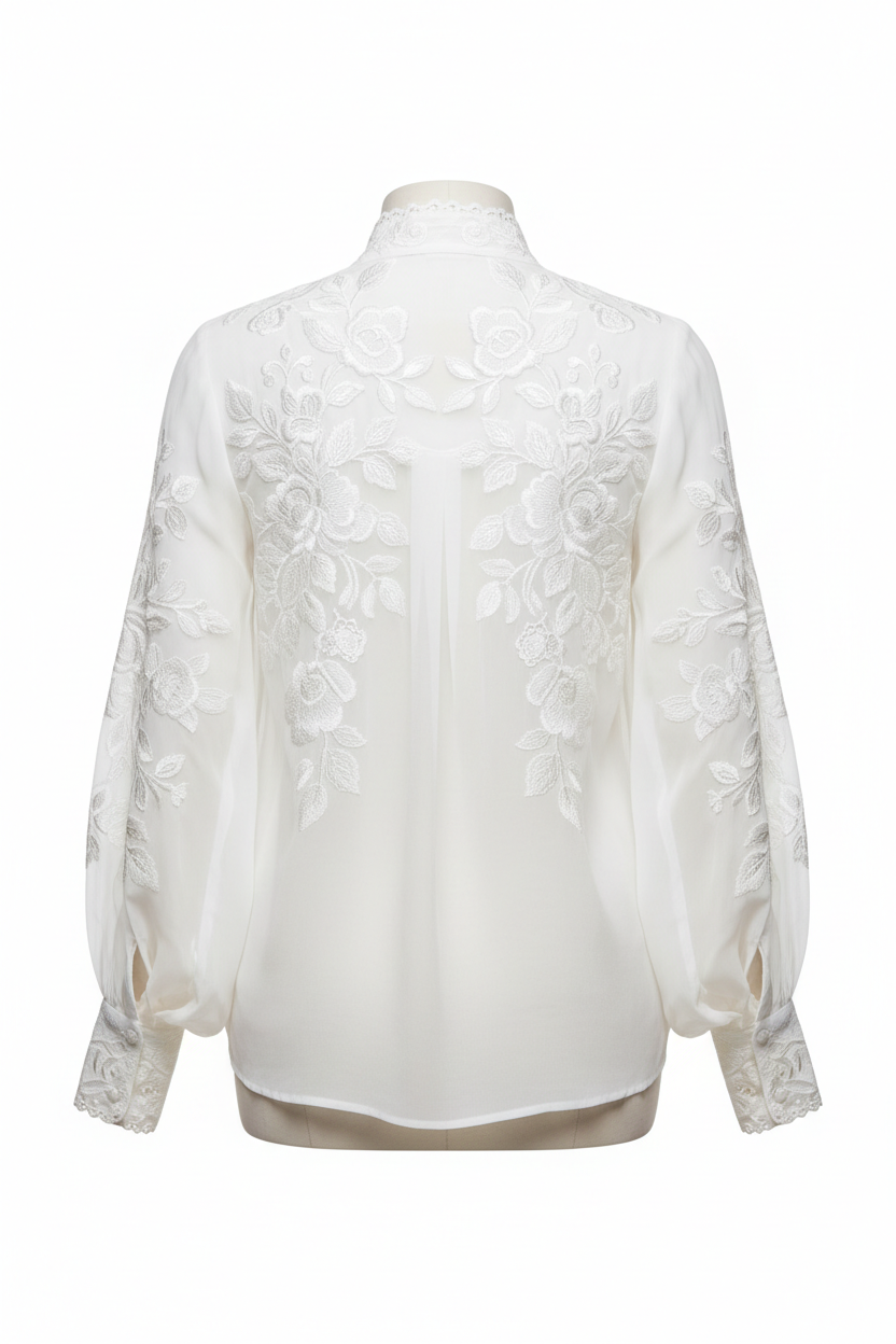 White Embroidered blouse – back view, white background