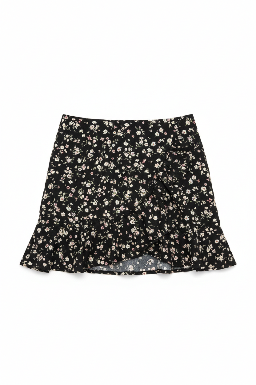 Black Floral — Skirt front view on white background