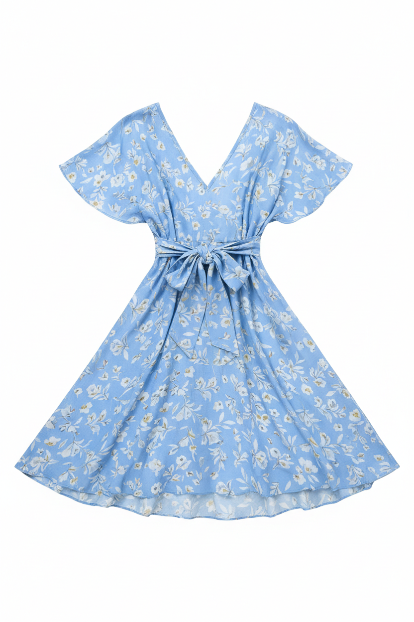 Sky Blue Floral – Back view on white background