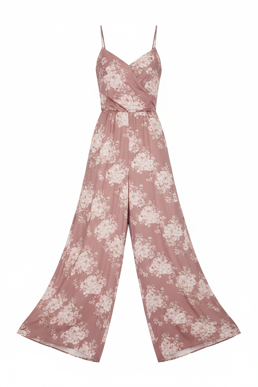 Dusty Rose Floral - Celeste Evening Jumpsuit front view white background